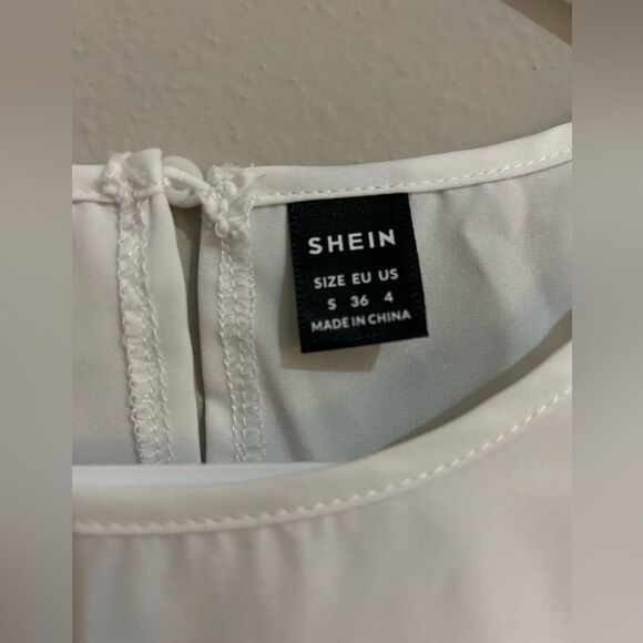 Shein white ruffle sleeve loose blouse with black detailing. - Picture 3 of 7